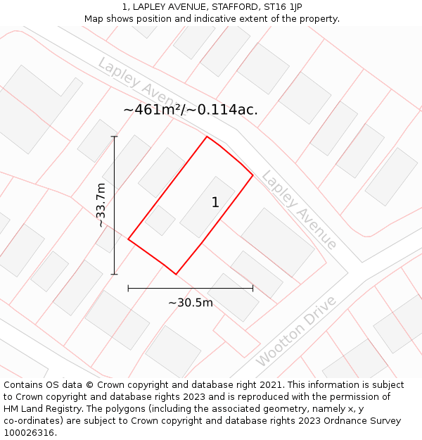 1, LAPLEY AVENUE, STAFFORD, ST16 1JP: Plot and title map