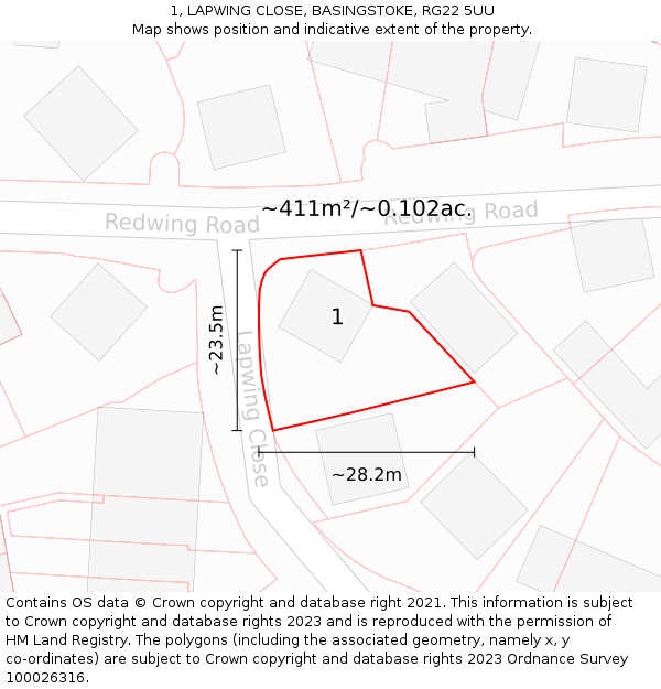 1, LAPWING CLOSE, BASINGSTOKE, RG22 5UU: Plot and title map