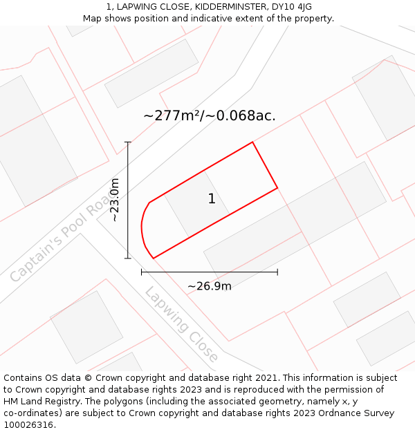 1, LAPWING CLOSE, KIDDERMINSTER, DY10 4JG: Plot and title map
