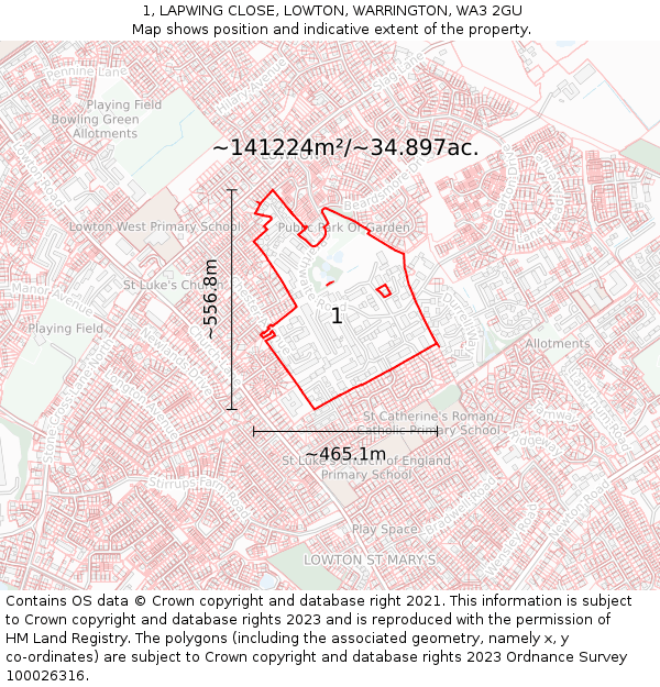 1, LAPWING CLOSE, LOWTON, WARRINGTON, WA3 2GU: Plot and title map