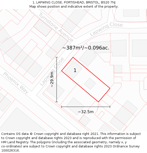 1, LAPWING CLOSE, PORTISHEAD, BRISTOL, BS20 7NJ: Plot and title map