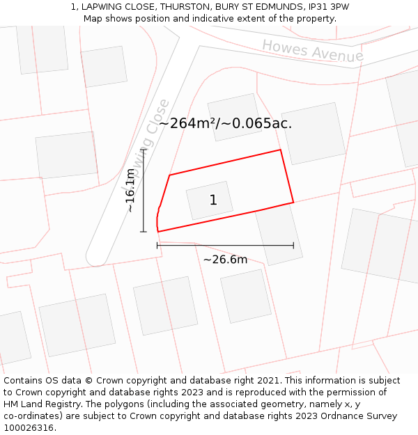 1, LAPWING CLOSE, THURSTON, BURY ST EDMUNDS, IP31 3PW: Plot and title map