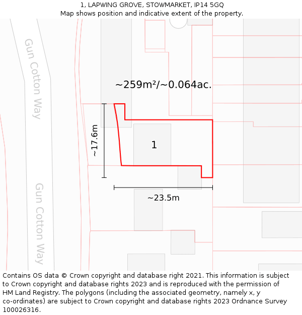 1, LAPWING GROVE, STOWMARKET, IP14 5GQ: Plot and title map