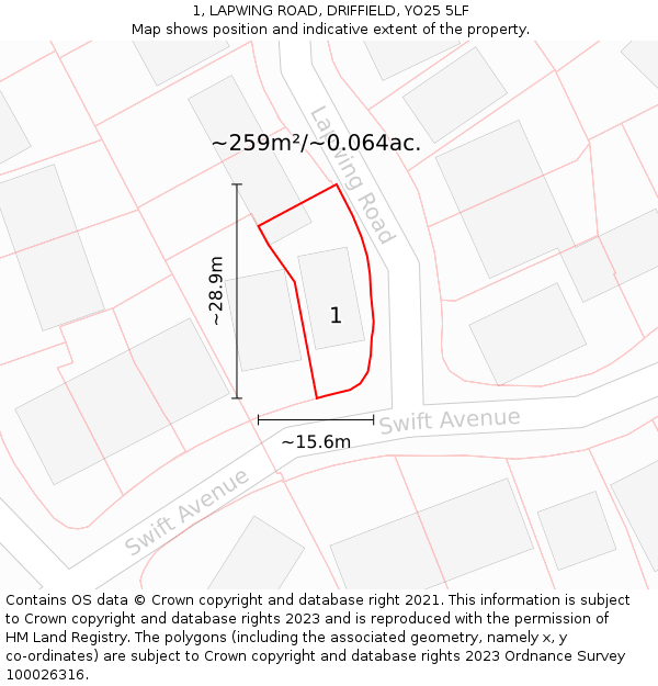 1, LAPWING ROAD, DRIFFIELD, YO25 5LF: Plot and title map