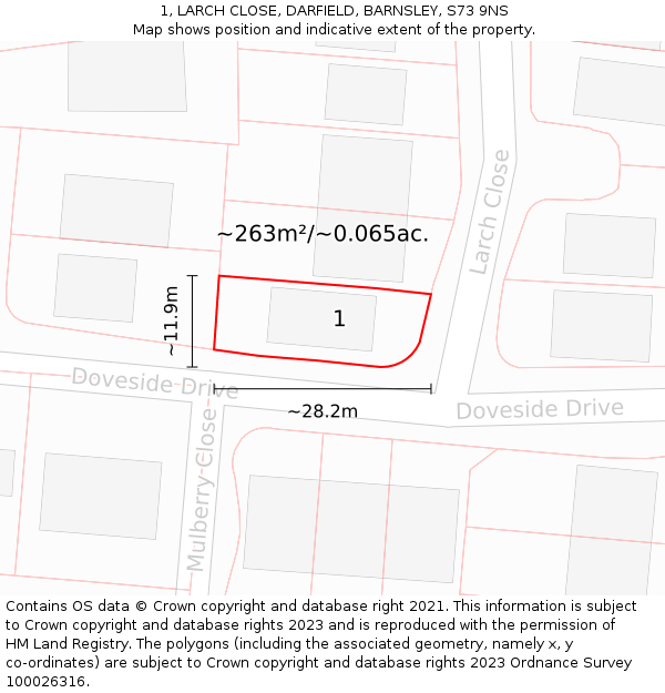 1, LARCH CLOSE, DARFIELD, BARNSLEY, S73 9NS: Plot and title map