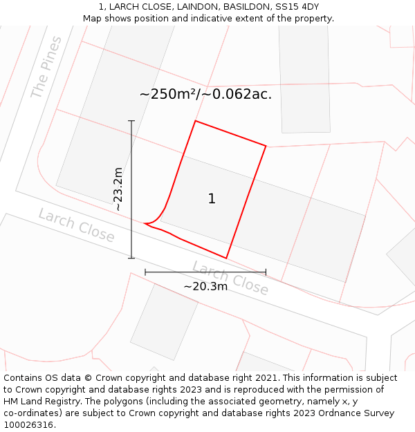 1, LARCH CLOSE, LAINDON, BASILDON, SS15 4DY: Plot and title map