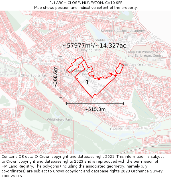 1, LARCH CLOSE, NUNEATON, CV10 9FE: Plot and title map