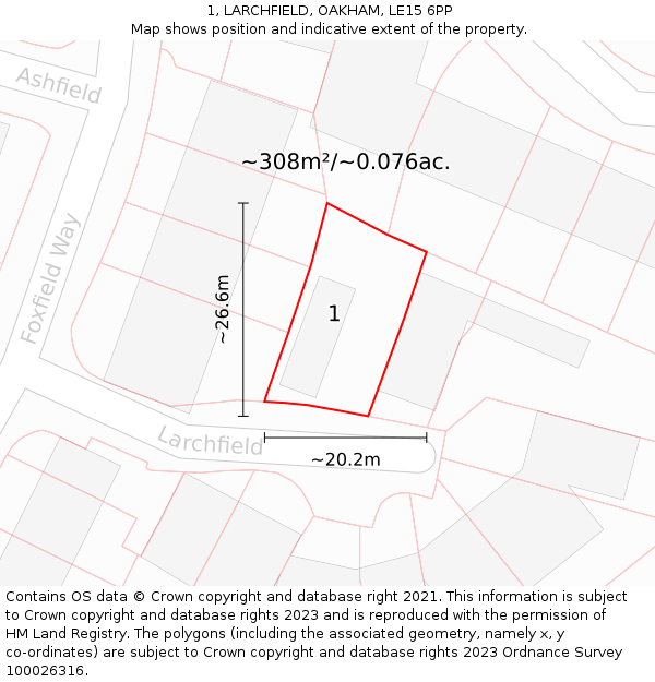 1, LARCHFIELD, OAKHAM, LE15 6PP: Plot and title map