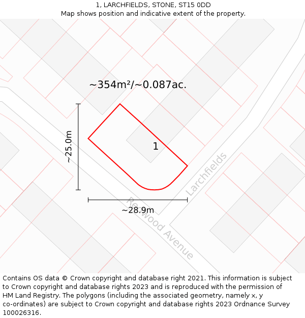 1, LARCHFIELDS, STONE, ST15 0DD: Plot and title map
