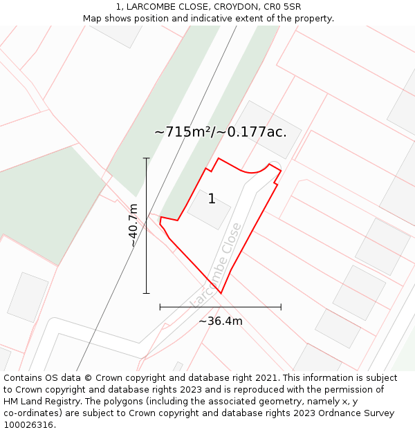 1, LARCOMBE CLOSE, CROYDON, CR0 5SR: Plot and title map