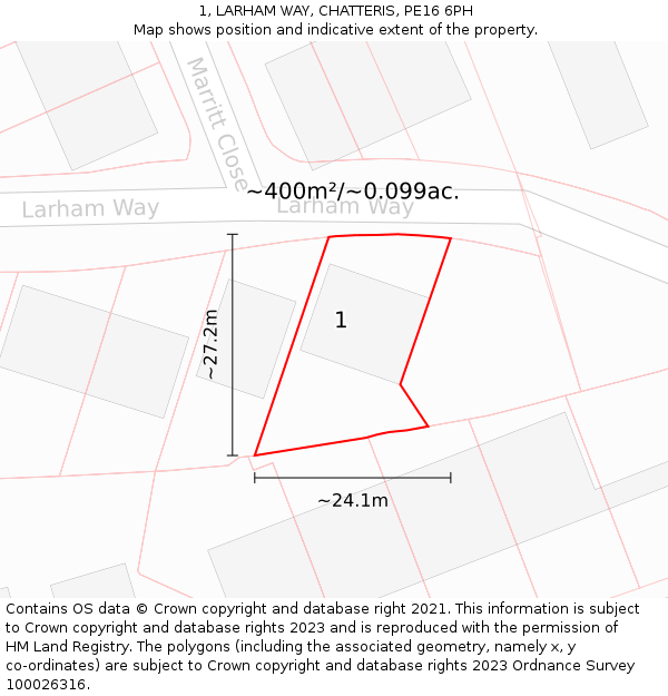 1, LARHAM WAY, CHATTERIS, PE16 6PH: Plot and title map