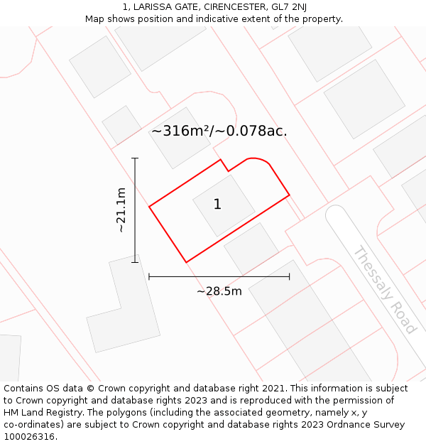 1, LARISSA GATE, CIRENCESTER, GL7 2NJ: Plot and title map