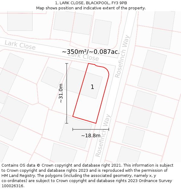 1, LARK CLOSE, BLACKPOOL, FY3 9PB: Plot and title map