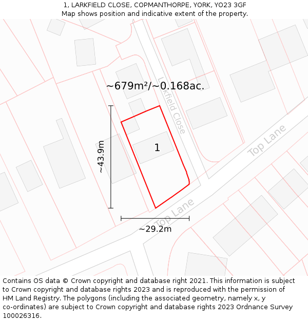 1, LARKFIELD CLOSE, COPMANTHORPE, YORK, YO23 3GF: Plot and title map