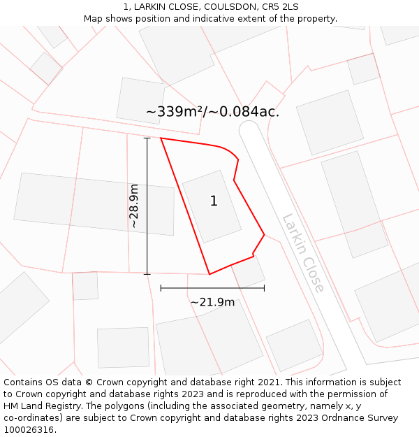 1, LARKIN CLOSE, COULSDON, CR5 2LS: Plot and title map