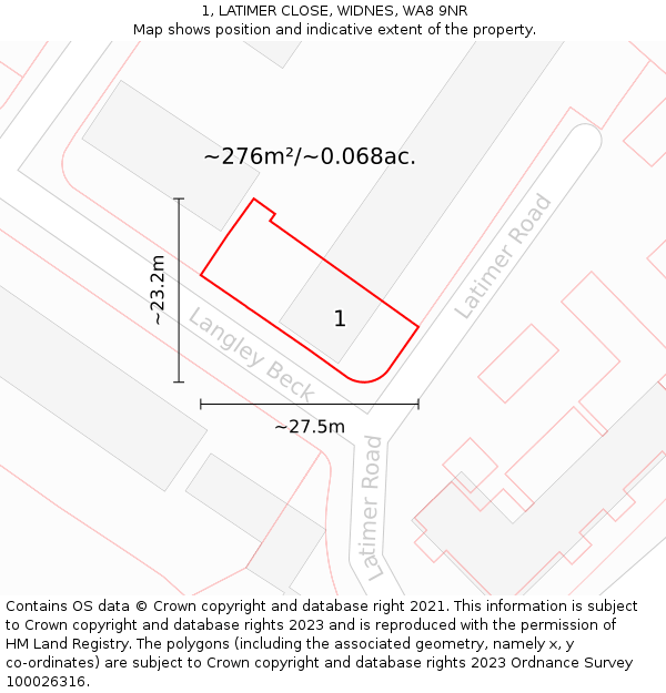 1, LATIMER CLOSE, WIDNES, WA8 9NR: Plot and title map