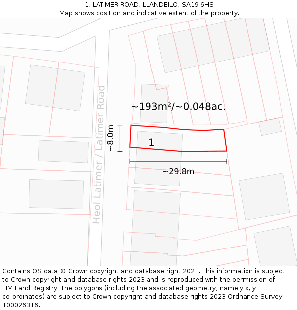 1, LATIMER ROAD, LLANDEILO, SA19 6HS: Plot and title map