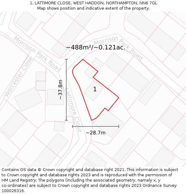 1, LATTIMORE CLOSE, WEST HADDON, NORTHAMPTON, NN6 7GL: Plot and title map