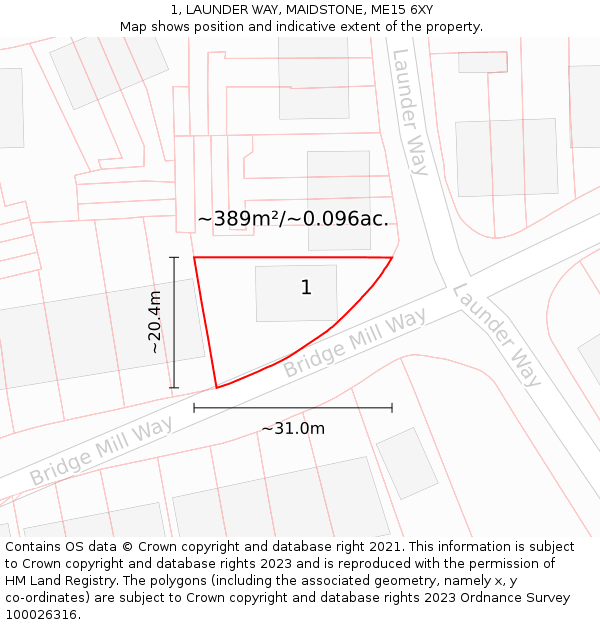 1, LAUNDER WAY, MAIDSTONE, ME15 6XY: Plot and title map