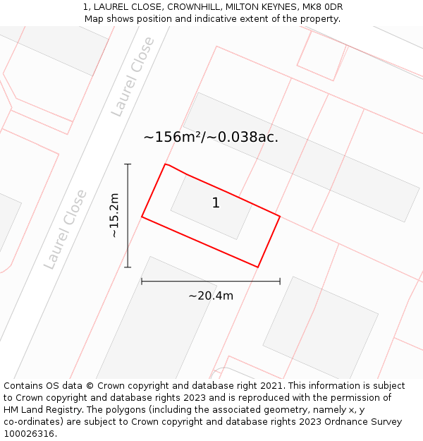 1, LAUREL CLOSE, CROWNHILL, MILTON KEYNES, MK8 0DR: Plot and title map