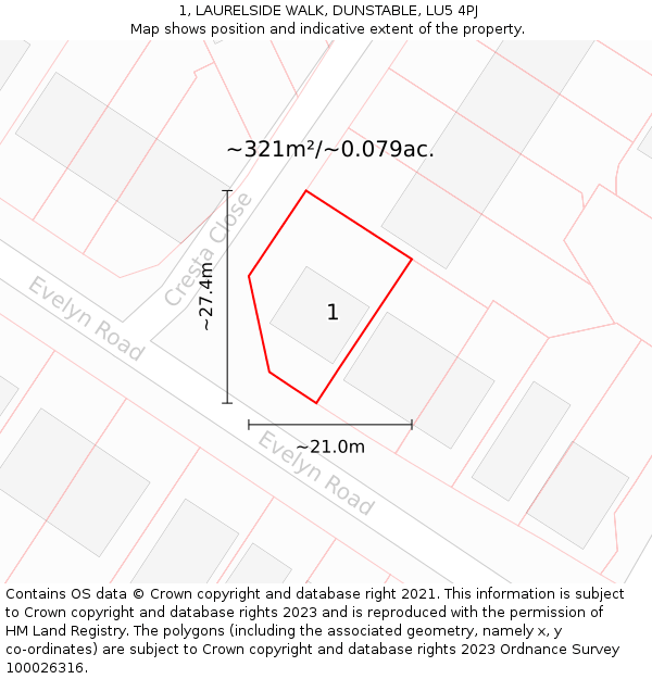 1, LAURELSIDE WALK, DUNSTABLE, LU5 4PJ: Plot and title map
