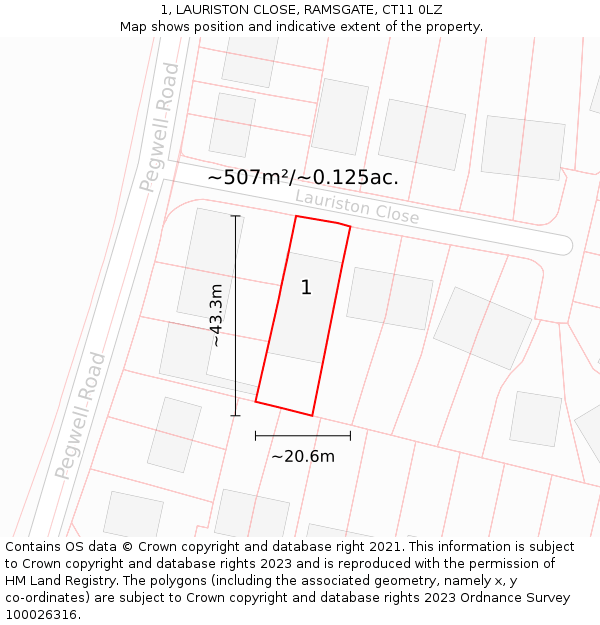 1, LAURISTON CLOSE, RAMSGATE, CT11 0LZ: Plot and title map