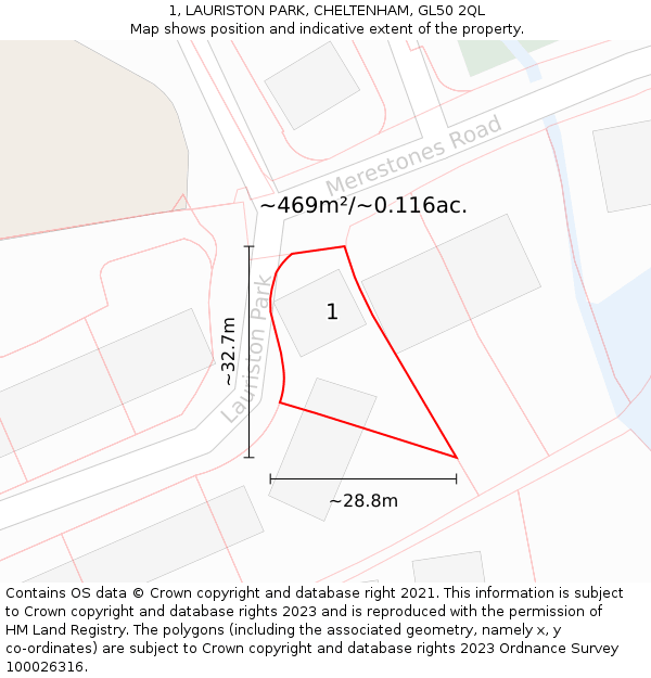 1, LAURISTON PARK, CHELTENHAM, GL50 2QL: Plot and title map