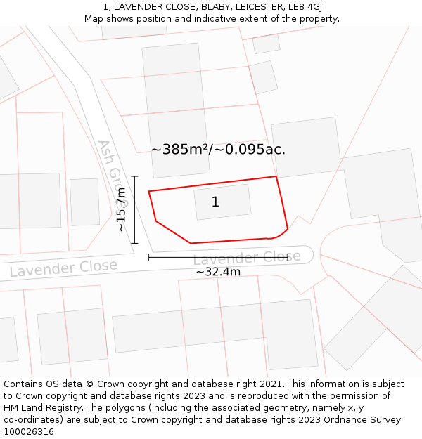 1, LAVENDER CLOSE, BLABY, LEICESTER, LE8 4GJ: Plot and title map