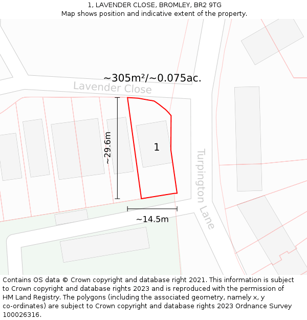 1, LAVENDER CLOSE, BROMLEY, BR2 9TG: Plot and title map