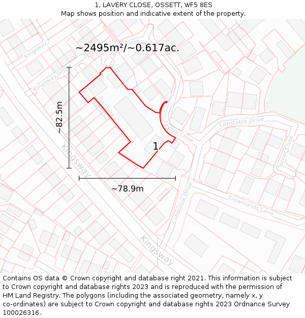 1, LAVERY CLOSE, OSSETT, WF5 8ES: Plot and title map