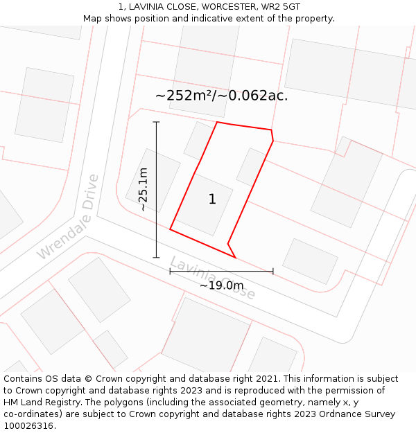 1, LAVINIA CLOSE, WORCESTER, WR2 5GT: Plot and title map