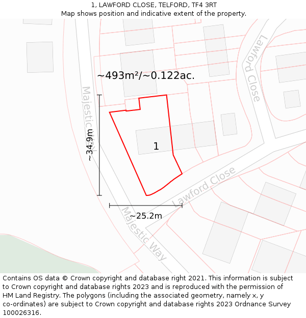 1, LAWFORD CLOSE, TELFORD, TF4 3RT: Plot and title map