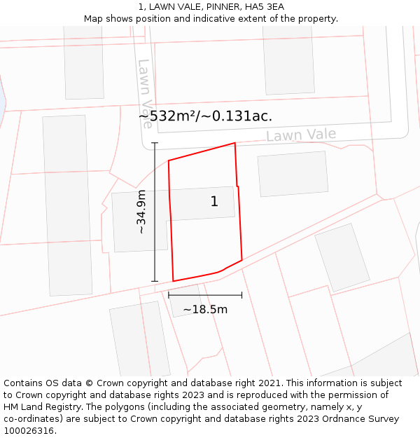 1, LAWN VALE, PINNER, HA5 3EA: Plot and title map