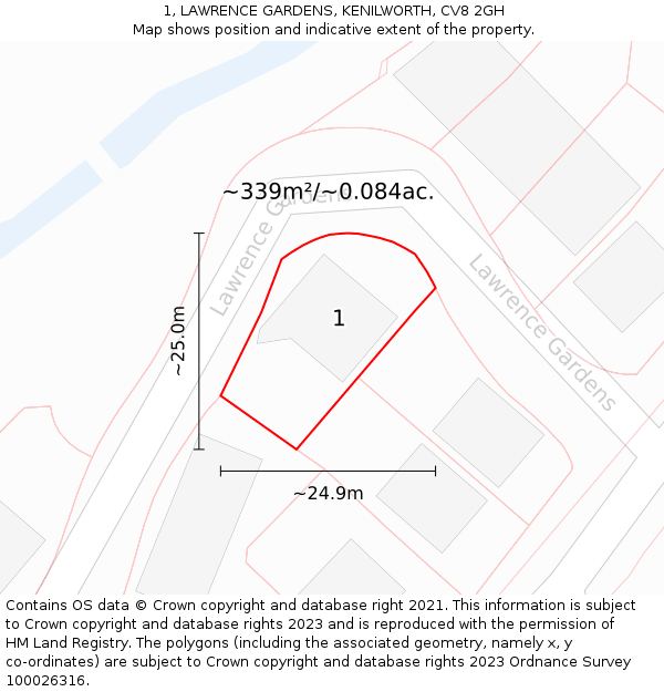 1, LAWRENCE GARDENS, KENILWORTH, CV8 2GH: Plot and title map