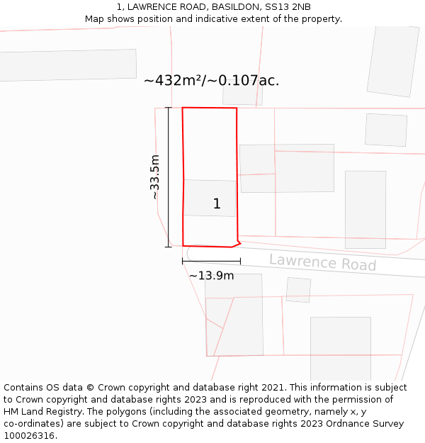 1, LAWRENCE ROAD, BASILDON, SS13 2NB: Plot and title map