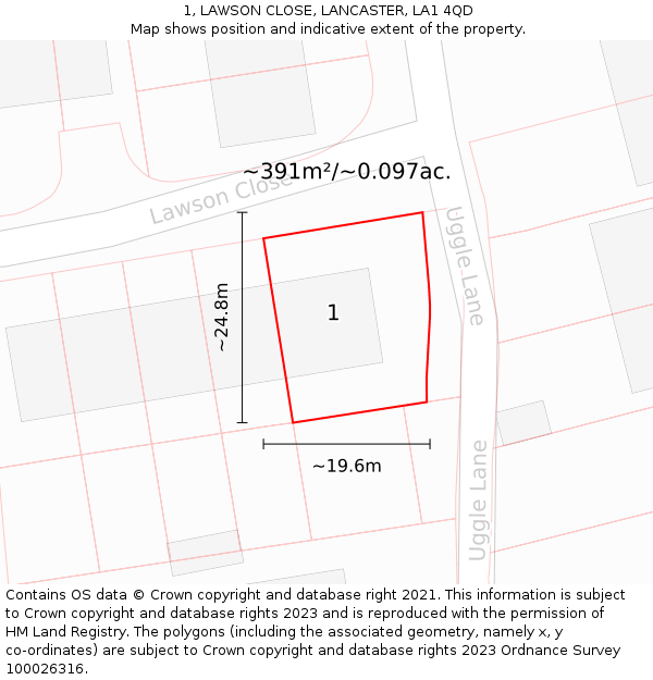 1, LAWSON CLOSE, LANCASTER, LA1 4QD: Plot and title map