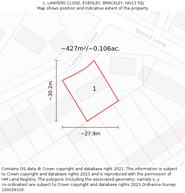 1, LAWYERS CLOSE, EVENLEY, BRACKLEY, NN13 5SJ: Plot and title map