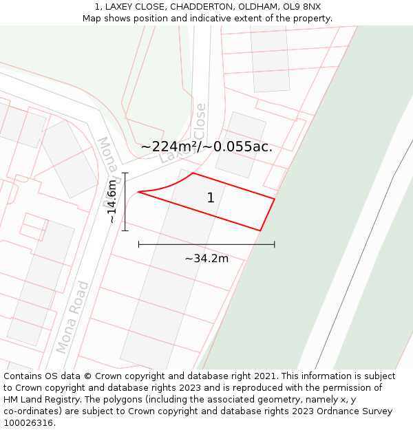 1, LAXEY CLOSE, CHADDERTON, OLDHAM, OL9 8NX: Plot and title map