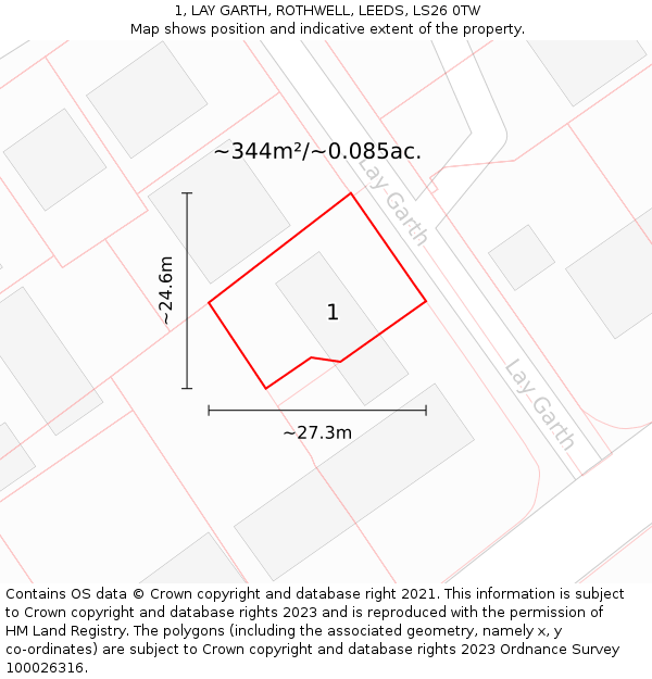 1, LAY GARTH, ROTHWELL, LEEDS, LS26 0TW: Plot and title map