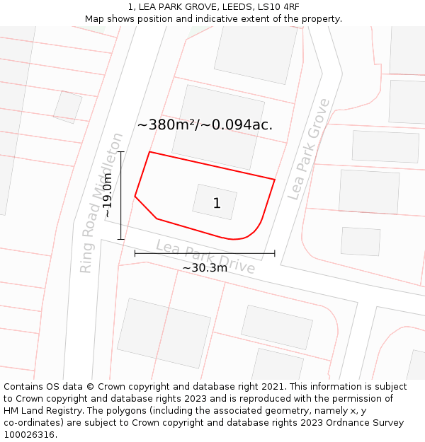 1, LEA PARK GROVE, LEEDS, LS10 4RF: Plot and title map