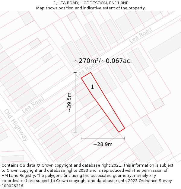 1, LEA ROAD, HODDESDON, EN11 0NP: Plot and title map