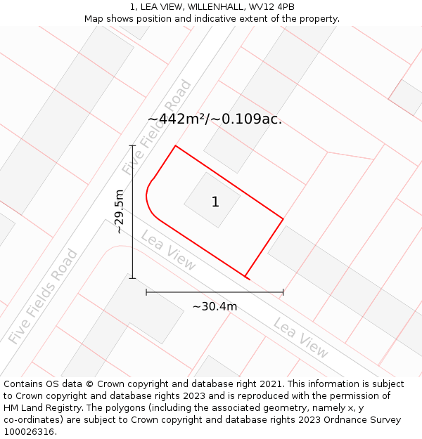 1, LEA VIEW, WILLENHALL, WV12 4PB: Plot and title map