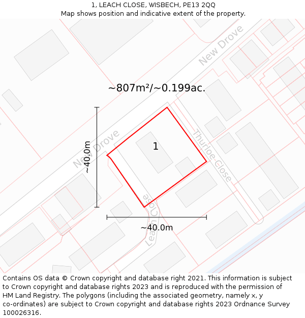 1, LEACH CLOSE, WISBECH, PE13 2QQ: Plot and title map