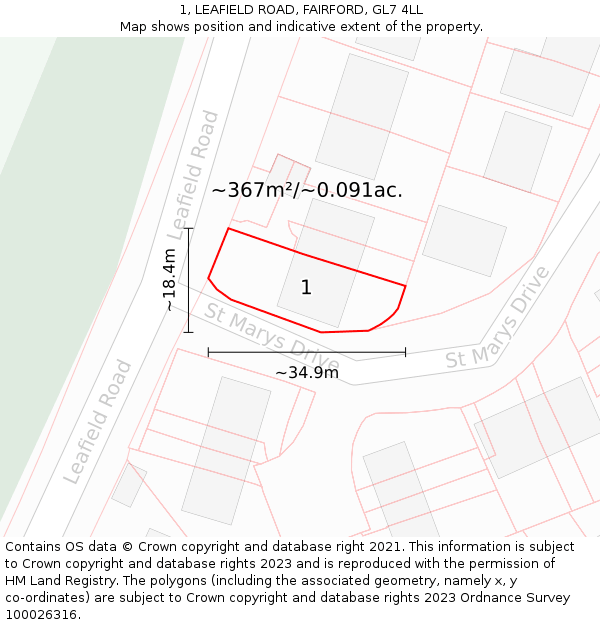 1, LEAFIELD ROAD, FAIRFORD, GL7 4LL: Plot and title map