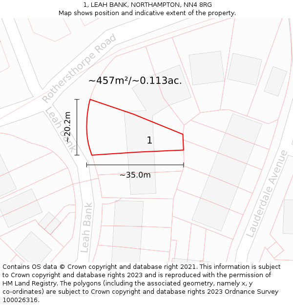 1, LEAH BANK, NORTHAMPTON, NN4 8RG: Plot and title map