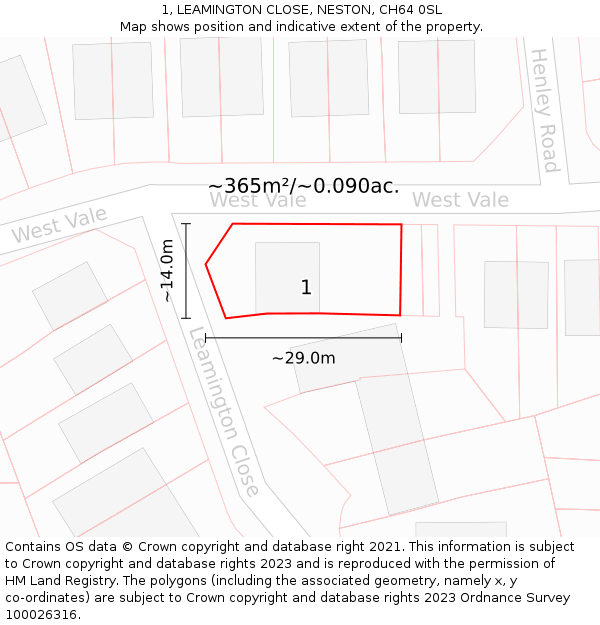 1, LEAMINGTON CLOSE, NESTON, CH64 0SL: Plot and title map