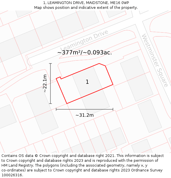 1, LEAMINGTON DRIVE, MAIDSTONE, ME16 0WP: Plot and title map