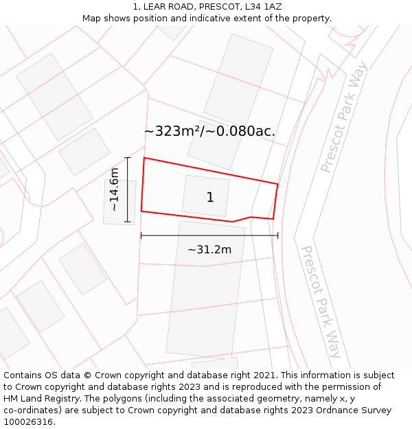 1, LEAR ROAD, PRESCOT, L34 1AZ: Plot and title map