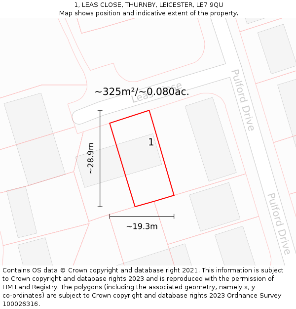 1, LEAS CLOSE, THURNBY, LEICESTER, LE7 9QU: Plot and title map