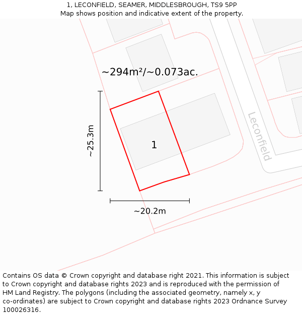 1, LECONFIELD, SEAMER, MIDDLESBROUGH, TS9 5PP: Plot and title map